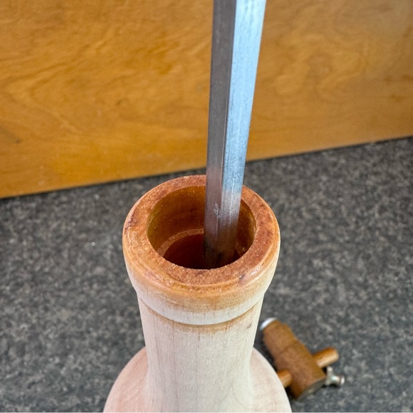 XL 16” wine bottle shaped two-tone wooden pepper grinder - Picture 7 of 7